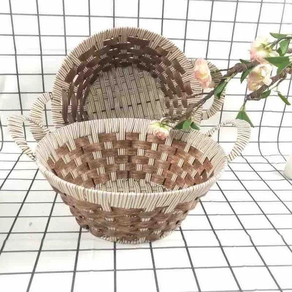 Pletena korpa za hljeb i voće 31×24×12 cm — Okrugla, Smeđe-bijela (slika 3)