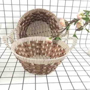 Pletena korpa za hljeb i voće 31×24×12 cm — Okrugla, Smeđe-bijela (slika 3)