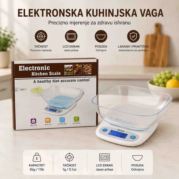 Elektronska kuhinjska vaga s posudom, do 5 kg SH125
