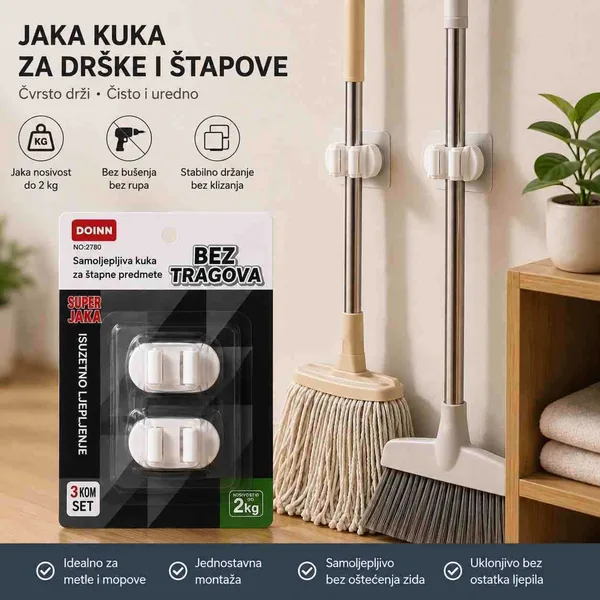 Samoljepljivi držači za mop i metlu, 2 komada