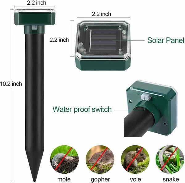 Solarni rastjerivač krtica i zmija s kvadratnim panelom, 26 cm (slika 2)