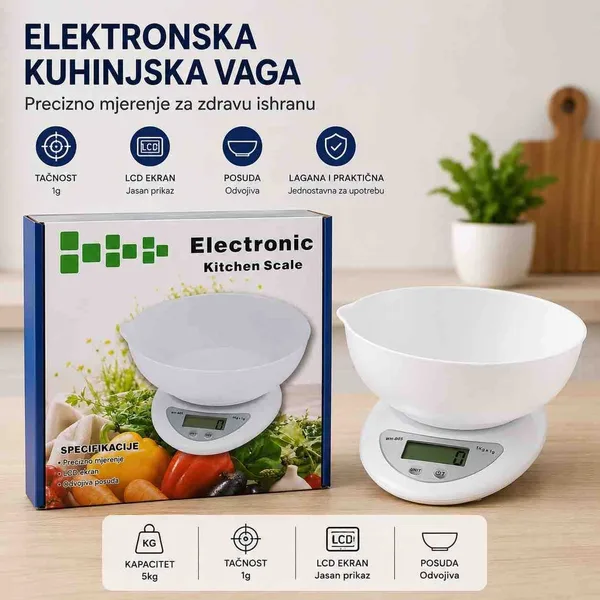 Elektronska kuhinjska vaga s posudom, do 5 kg B05