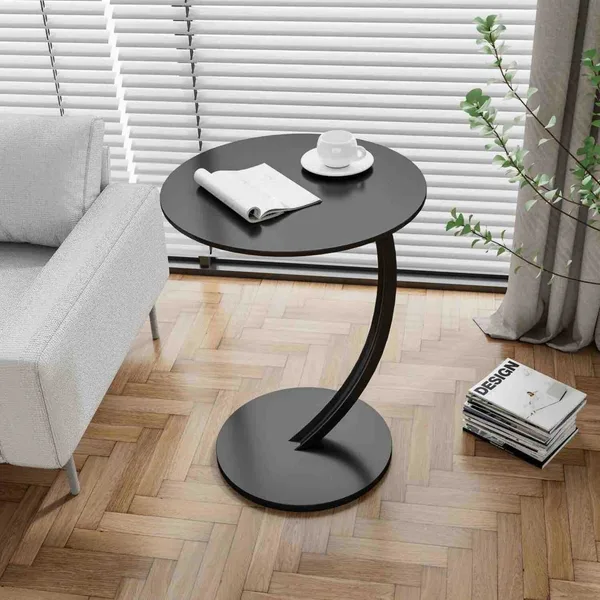 Okrugli pomoćni stolić, prečnik 40 cm, visina 56 cm — Crna
