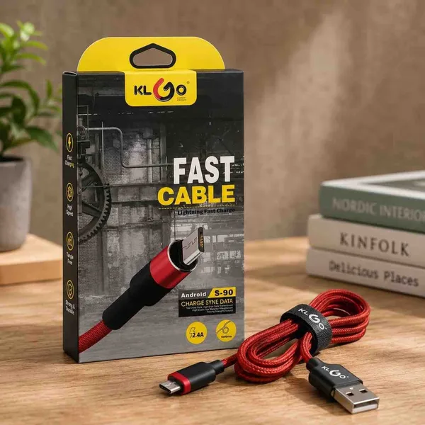 Pleteni micro USB kabl KLGO S-90, 2,4 A, crveni