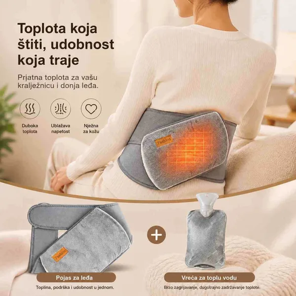 Pojas za grijanje stomaka i leđa s termoforom — glatki sivi