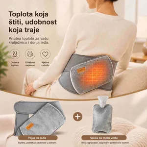 Pojas za grijanje stomaka i leđa s termoforom — glatki sivi