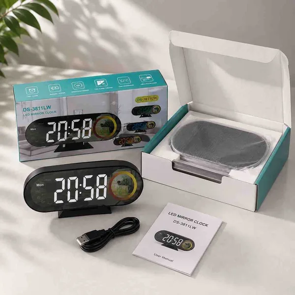 Digitalni LED sat s ogledalom i noćnim svjetlom, DS3827LW (slika 2)