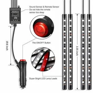 LED ambijentalno svjetlo za unutrašnjost auta, 4 trake s daljinskim (slika 3)