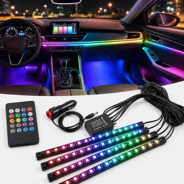 LED ambijentalno svjetlo za unutrašnjost auta, 4 trake s daljinskim