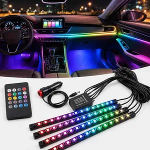 LED ambijentalno svjetlo za unutrašnjost auta, 4 trake s daljinskim