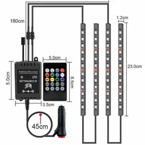 LED ambijentalno svjetlo za unutrašnjost auta, 4 trake s daljinskim (slika 5)