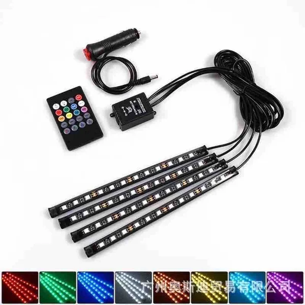 LED ambijentalno svjetlo za unutrašnjost auta, 4 trake s daljinskim (slika 4)