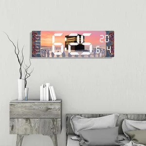 Digitalni LED zidni sat sa slikom, datumom i temperaturom — Kaba u Mekki