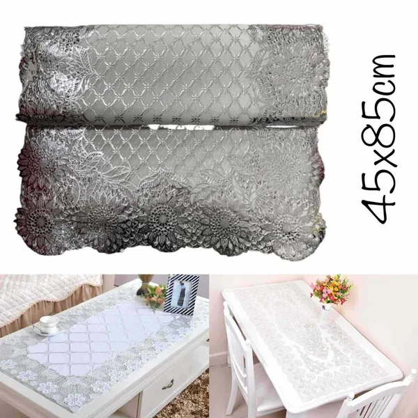 Srebrni PVC podmetači s uzorkom rombova, set od 12 — srebrni s rombovima