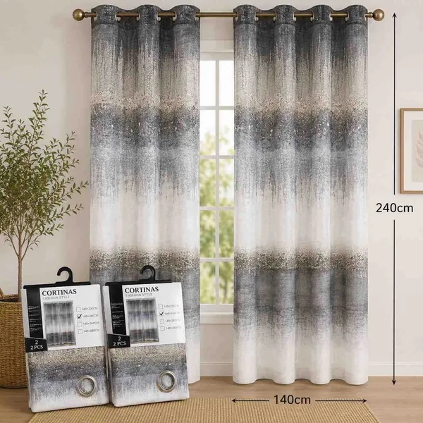 Bijela zavjesa od voala 140×240 cm — sivi prelaz sa šljokicama
