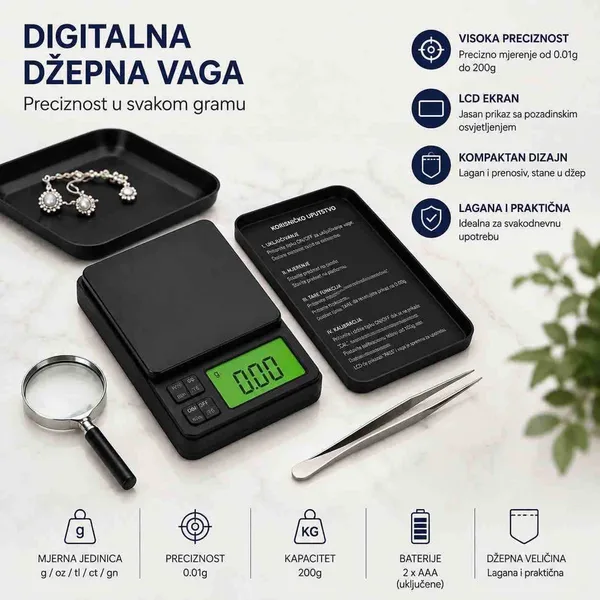 Digitalna džepna vaga 0,01–200 g