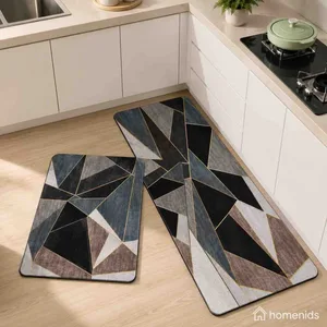 Set prostirki za kuhinju 40×60 i 40×120 cm — crno-sivi geometrijski