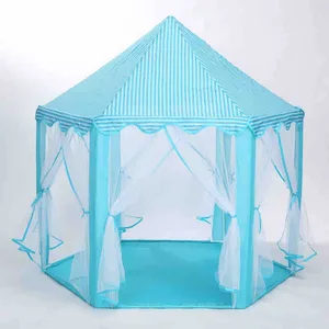 Šestougaoni dječiji šator sa zavjesama, plavi 140×135 cm (slika 3)