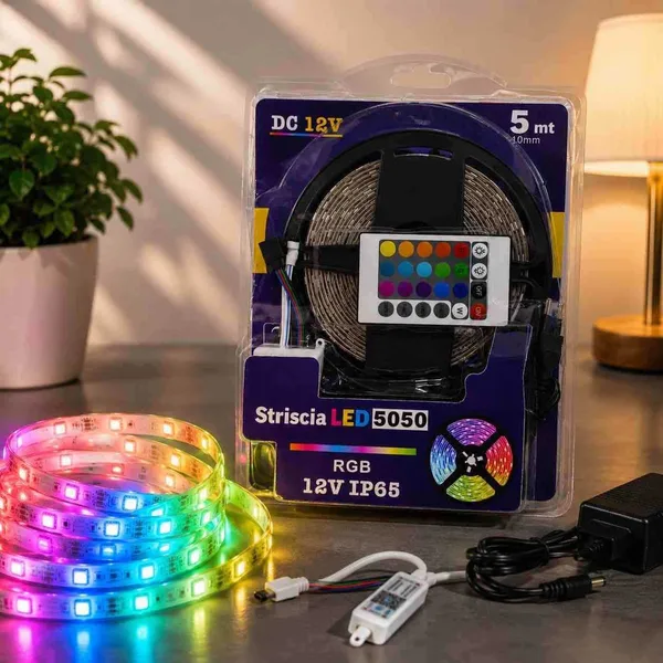 RGB LED traka 5 m, 5050, 12 V s adapterom i daljinskim, IP65