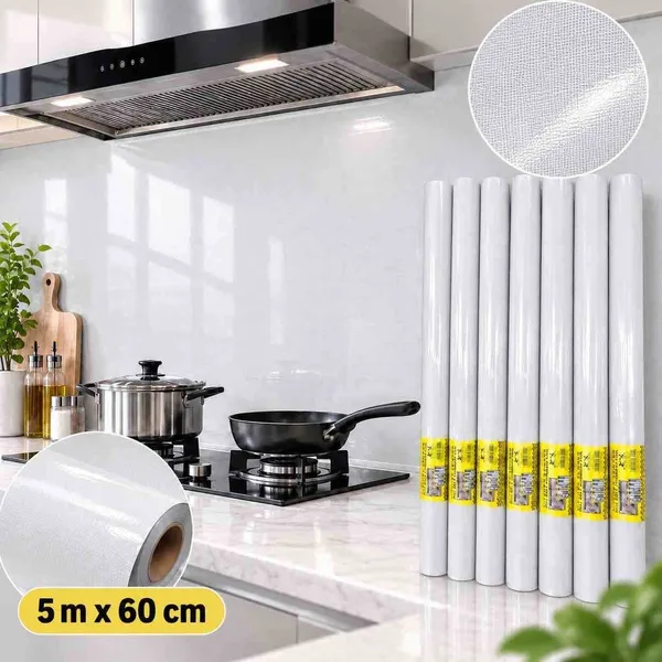 Samoljepljiva folija za kuhinju otporna na masnoću, 60 cm × 5 m — bijeli mramor