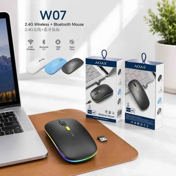 Bežični miš AOAS W07, 2,4 GHz i Bluetooth, tihi klik