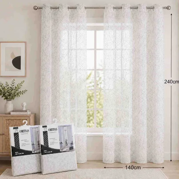 Bijela zavjesa od voala s vezenim uzorkom 140×240 cm