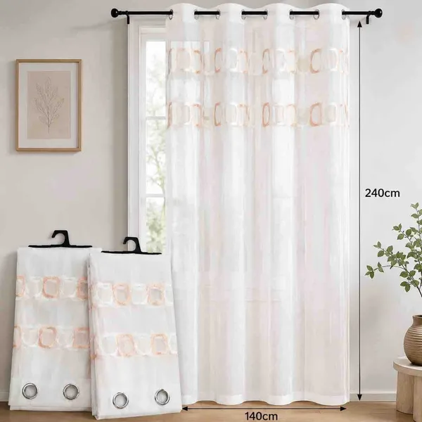 Bijela zavjesa od voala 140×240 cm — krugovi breskva
