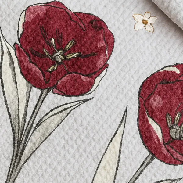 Pamučna posteljina jednostruka — bordo tulipani — detalj