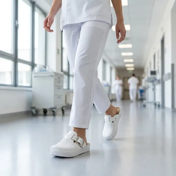 LEDI ANATOMIC — bijele perforirane klompe s kopčom, bijeli đon – lifestyle