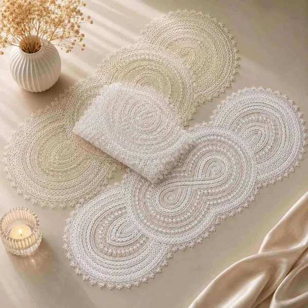 Čipkasta stolna staza — petlje — 40×120 cm, Bijela (slika 2)