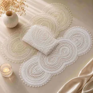 Čipkasta stolna staza — petlje — 40×120 cm, Bijela (slika 2)