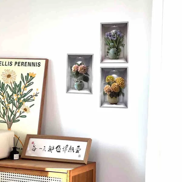3D zidne naljepnice niše s cvijećem 18×25 cm, set od 3 (slika 2)