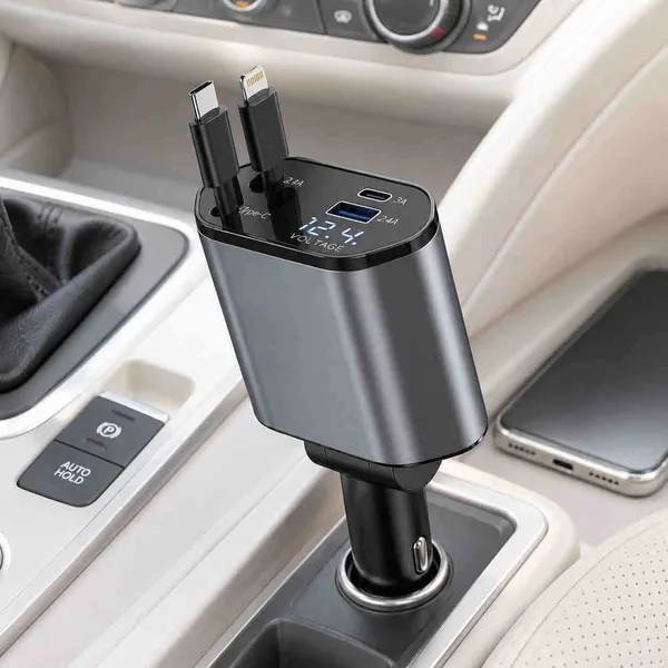 Auto punjač 4 u 1 s izvlačnim kablovima, 120 W