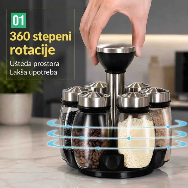 Okretni stalak sa 6 posuda za začine