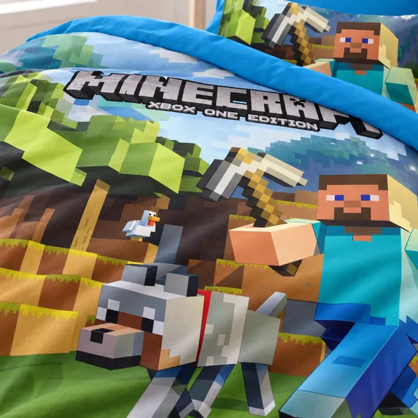 Dječija posteljina — Minecraft Steve i vuk — detalj