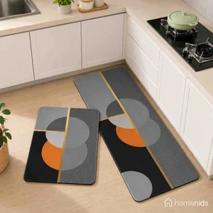 Set prostirki za kuhinju 40×60 i 40×120 cm — sivo-narandžasti krugovi