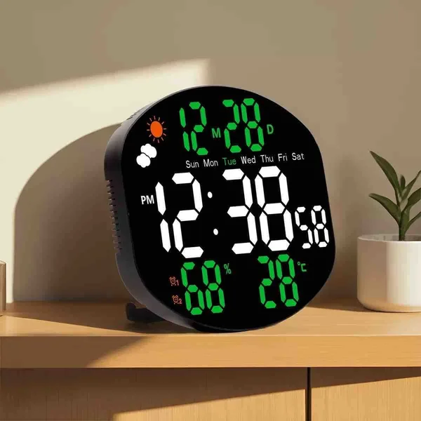 Digitalni LED sat s daljinskim, temperaturom i vlagom, 38 × 16 cm (slika 3)