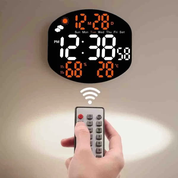 Digitalni LED sat s daljinskim, temperaturom i vlagom, 38 × 16 cm (slika 5)