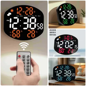 Digitalni LED sat s daljinskim, temperaturom i vlagom, 38 × 16 cm