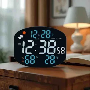 Digitalni LED sat s daljinskim, temperaturom i vlagom, 38 × 16 cm (slika 2)