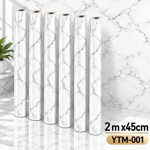 Samoljepljiva tapeta širine 45 cm — bijeli mramor YTM-001 — 45 cm × 2 m