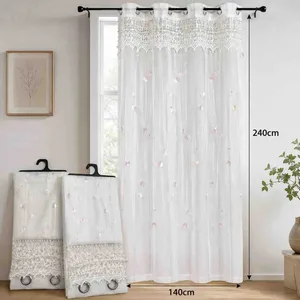 Bijela zavjesa od voala 140×240 cm — čipka i šljokice