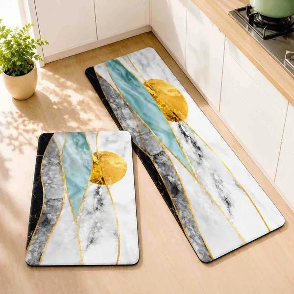 Set prostirki za kuhinju 40×60 i 40×120 cm — zlatni mramor