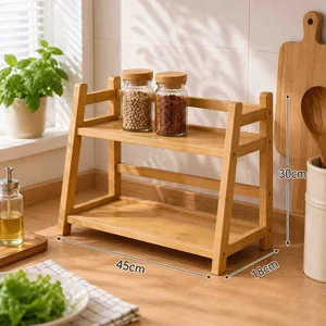 Bambusov stalak za začine na 2 nivoa 45×18×30 cm