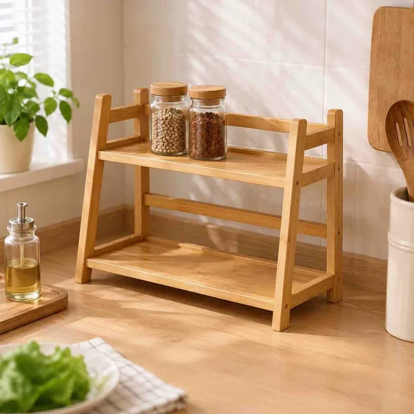 Bambusov stalak za začine na 2 nivoa 45×18×30 cm (slika 2)