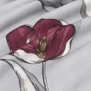 Pamučna posteljina bračna — bordo tulipani — detalj