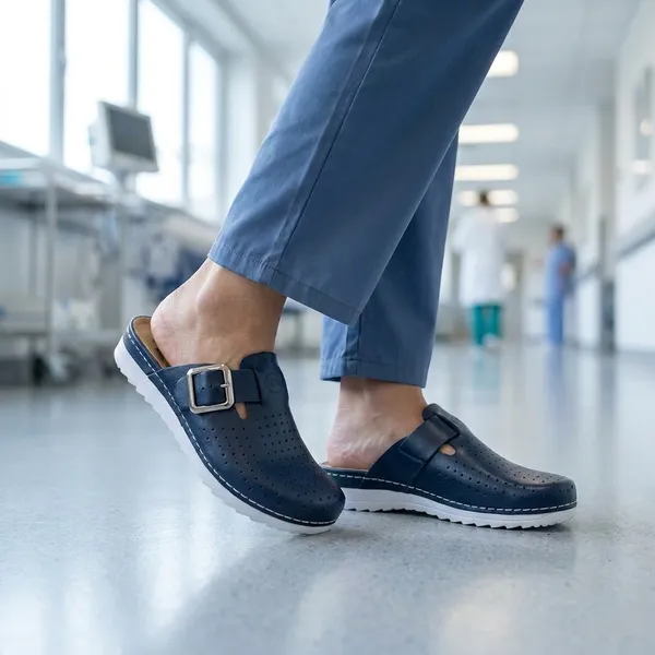 LEDI ANATOMIC — teget perforirane klompe s kopčom – lifestyle