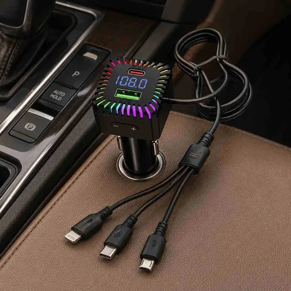 FM transmiter za auto s kablom 3 u 1 i LED osvjetljenjem, M40