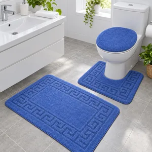Prostirke za kupatilo, plava — prostirka oko WC školjke, navlaka na poklopcu i tepih ispred lavaboa