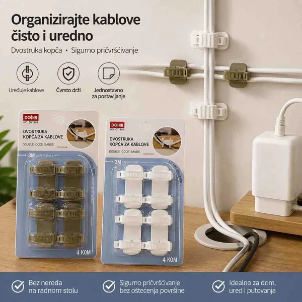 Samoljepljive kopče za kablove, 4 komada